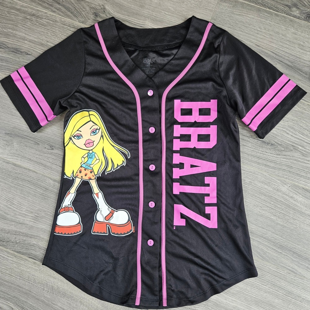 Bratz Baseball Jersey Womens Large Black Pink Passion For Fashion Y2K Graphic
